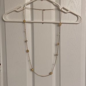 Gold-tone Necklace with Adjustable Clasp & 12 White Beads Casual or Formal